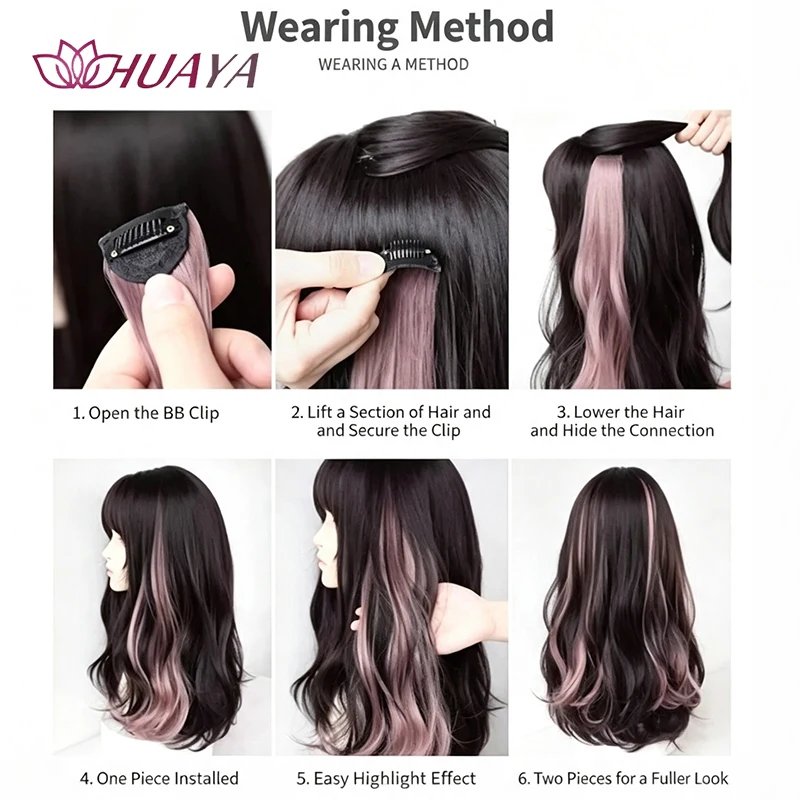 24‑Inch Clip‑in Face‑Framing Highlight Synthetic Hair Extensions, Easy to Wear, Suitable for Daily Look, Parties and Cosplay