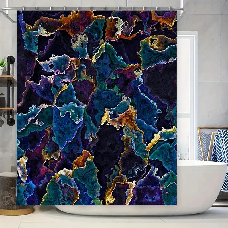 

Abstract Colorful Printed Shower Curtain Blue Purple Yellow Gold Green Artistic Pattern Modern Bathroom Decor Polyester Waterpro