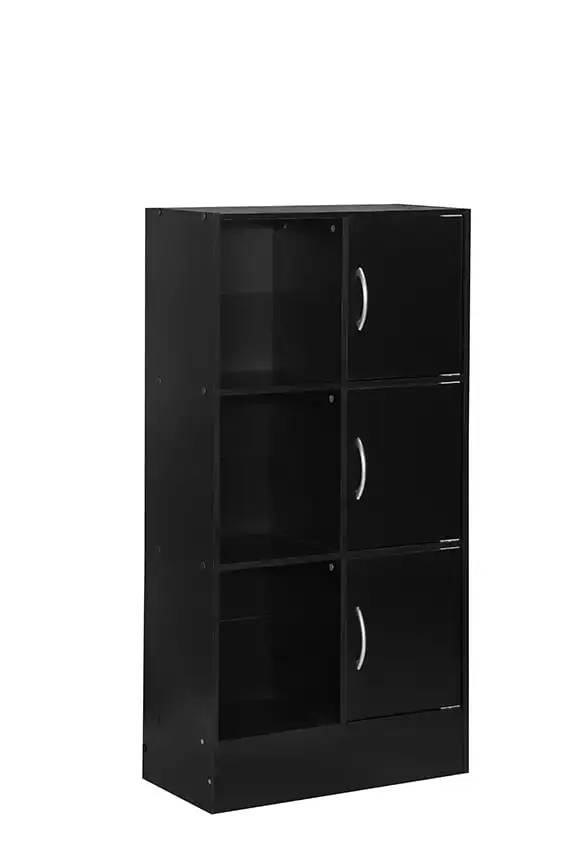 

Hodedah Multipurpose Bookcase with 3-Doors 6-Shelves in Black