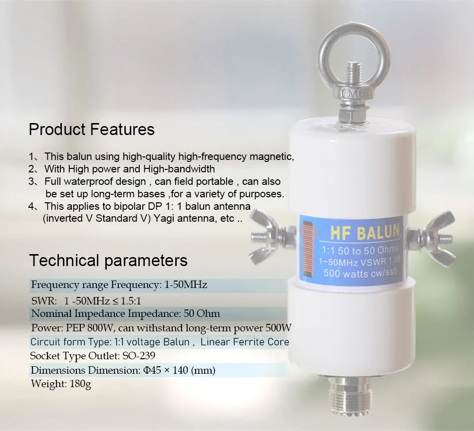 NEW 500W 1:1 Waterproof HF Balun for 160m-6m Bands 1.8-50MHz, DIY Inverted V & Shortwave Antenna