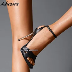 Ankle Buckle Black Metal Heel Sandals For Women White Sandals Open Toe Stilettos High Heels Summer Shoes On Heels Sexy Sandals