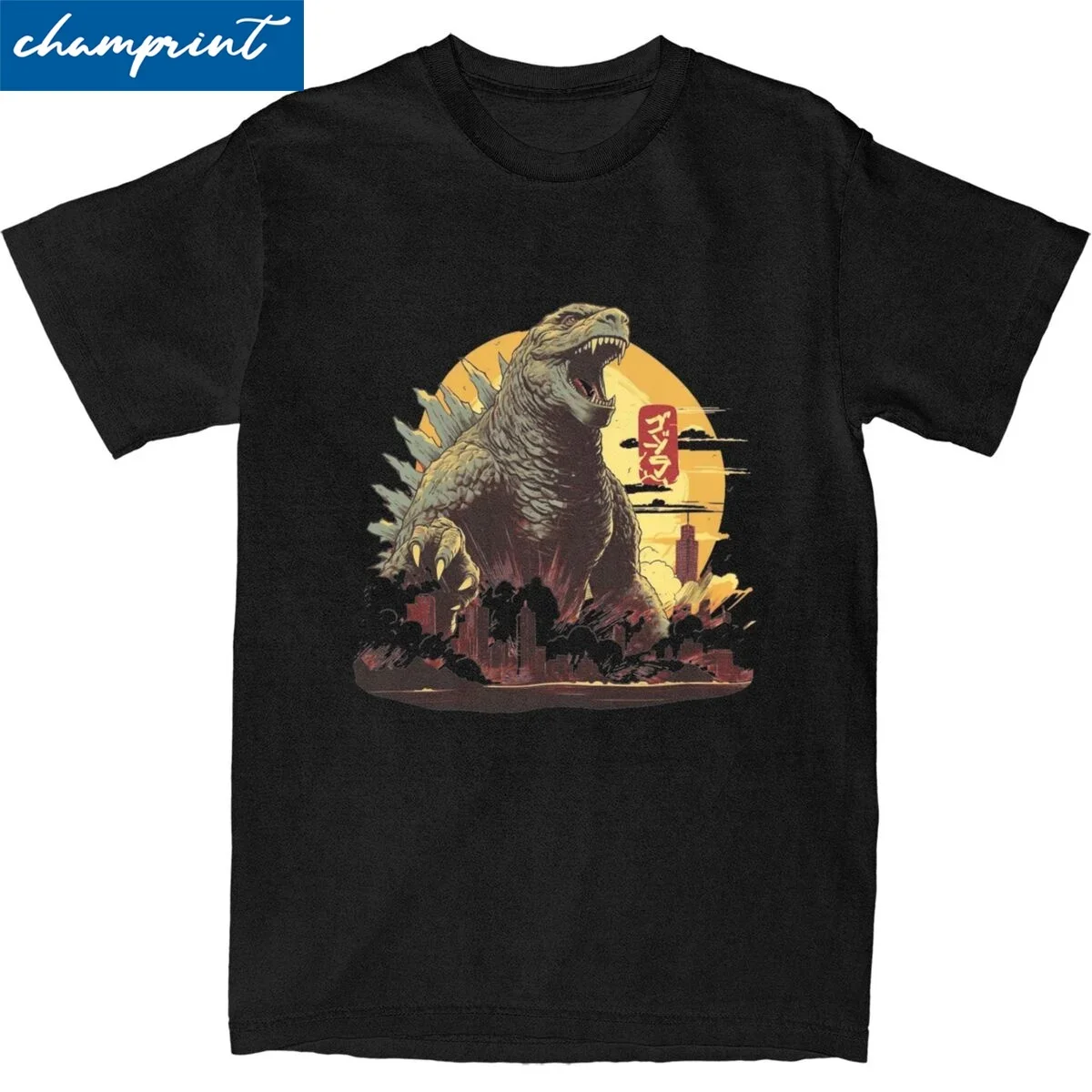 Godzillaed T-Shirt Unisex Cotton Tops Shirts Harajuku City Destruction Crewneck Short Sleeve