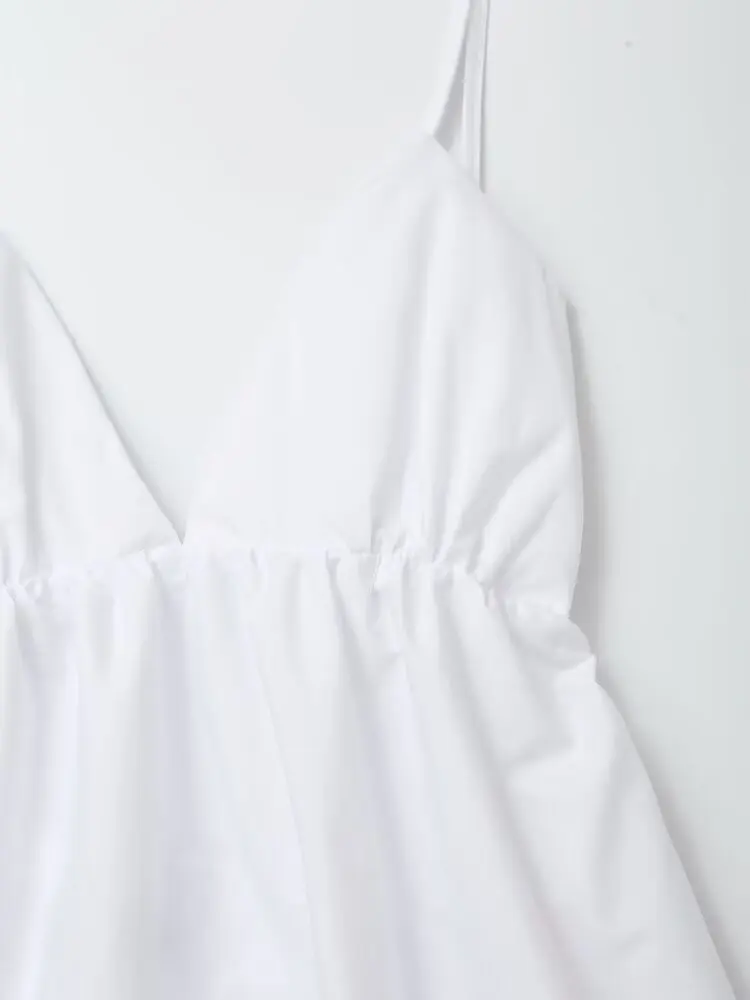 Women's Backless Midi Dress Waistband V Neck Solid Pullover High Waisted Loose Fitting Camisole A-line Skirt New Chic Dress image 4
