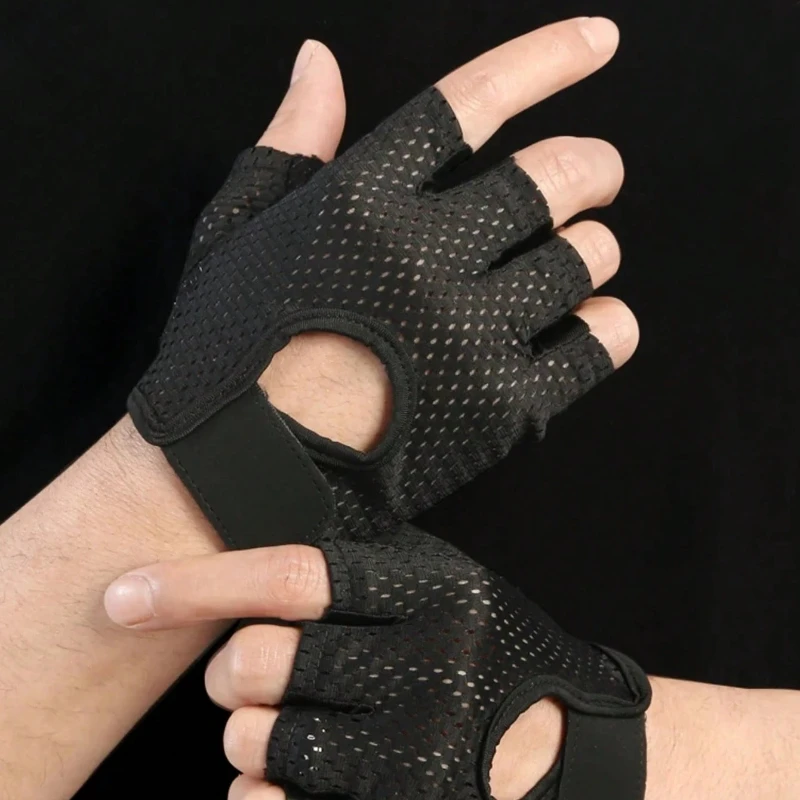 1 par de guantes de medio dedo de verano de seda de hielo transpirables gimnasio Fitness mujeres hombres almohadilla antideslizante ciclismo guantes sin dedos bicicleta