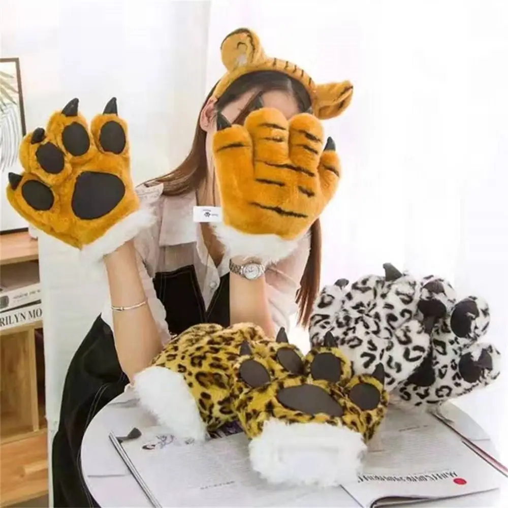 Guantes creativos con forma de garra de tigre para niños, guantes de mano con garra, dinosaurio, tigre, Animal, pata, juguete de peluche de dibujos animados