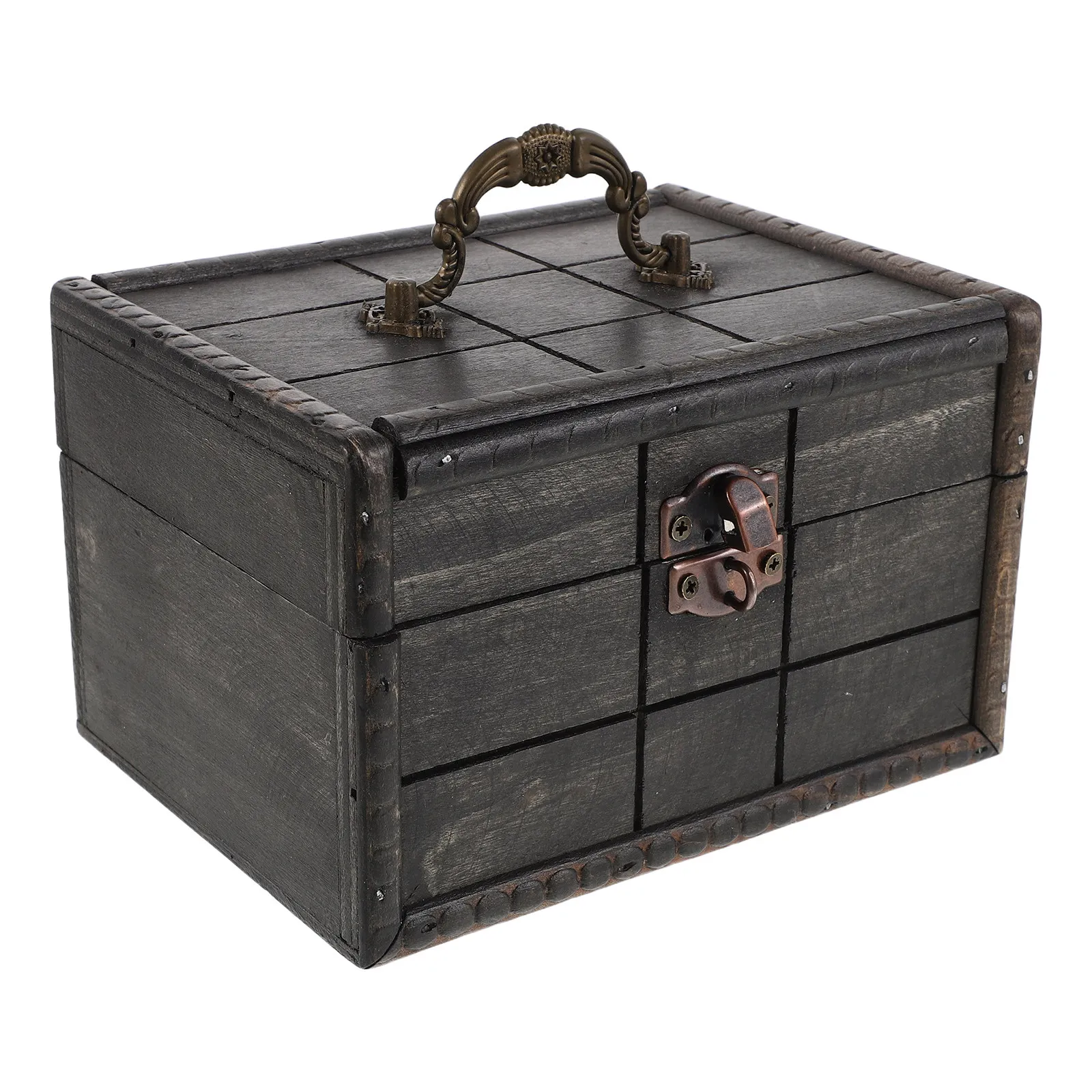 

Vintage Wooden Jewelry Storage Box Retro Treasure Chest with Lock Lid 6.29x4.72x3.93 Inch Desktop Organizer for Rings Earrings