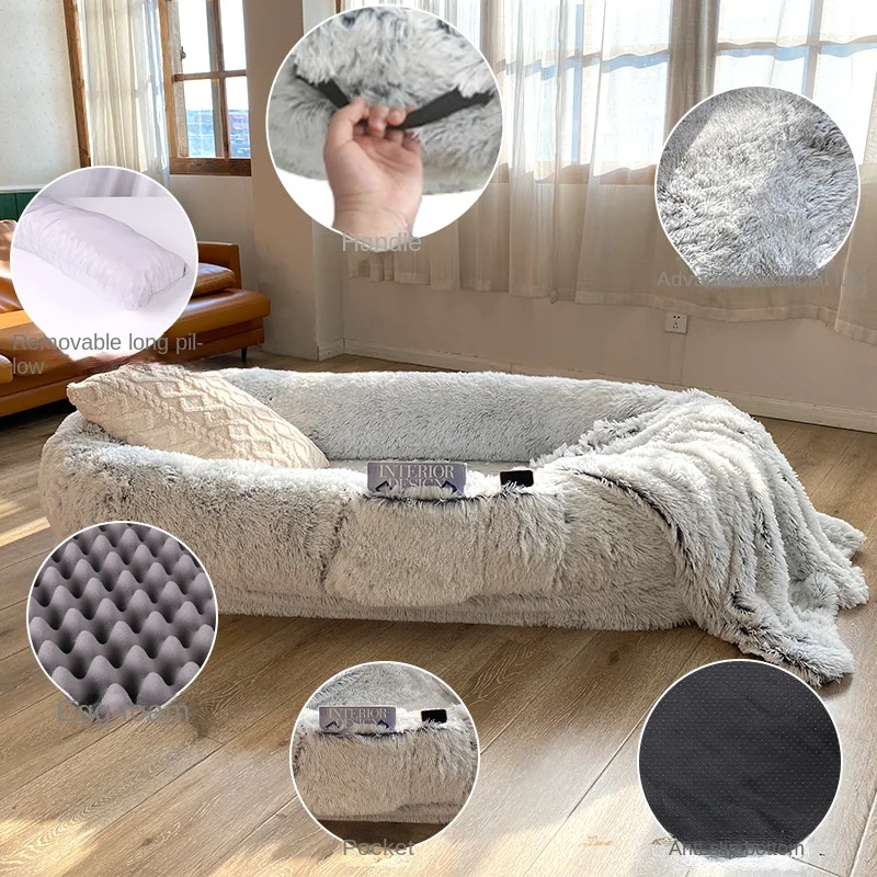 Soft and Warm Round Plush Dog Bed for Winter, Pet Bed with Sponge Cushion for Pet Owners