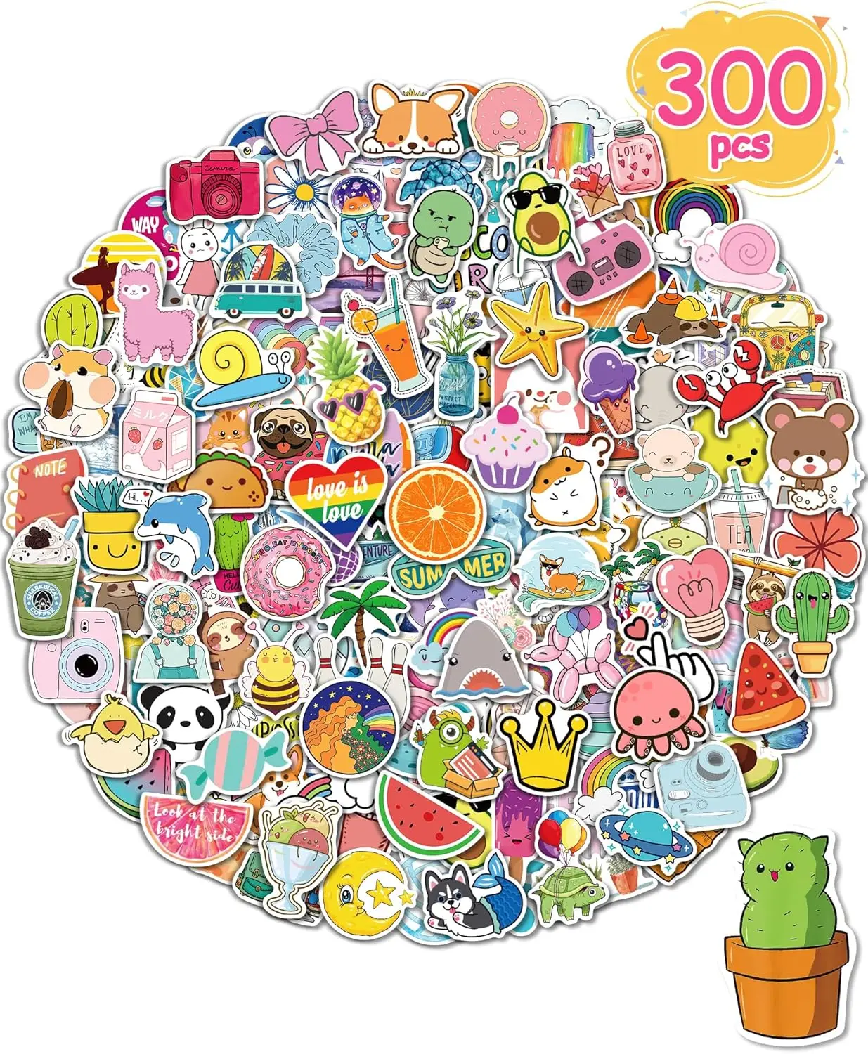 

Cute Waterproof Stickers for Water Bottles, Laptops - 300 Pcs Pack for Students, Teachers, Gifts