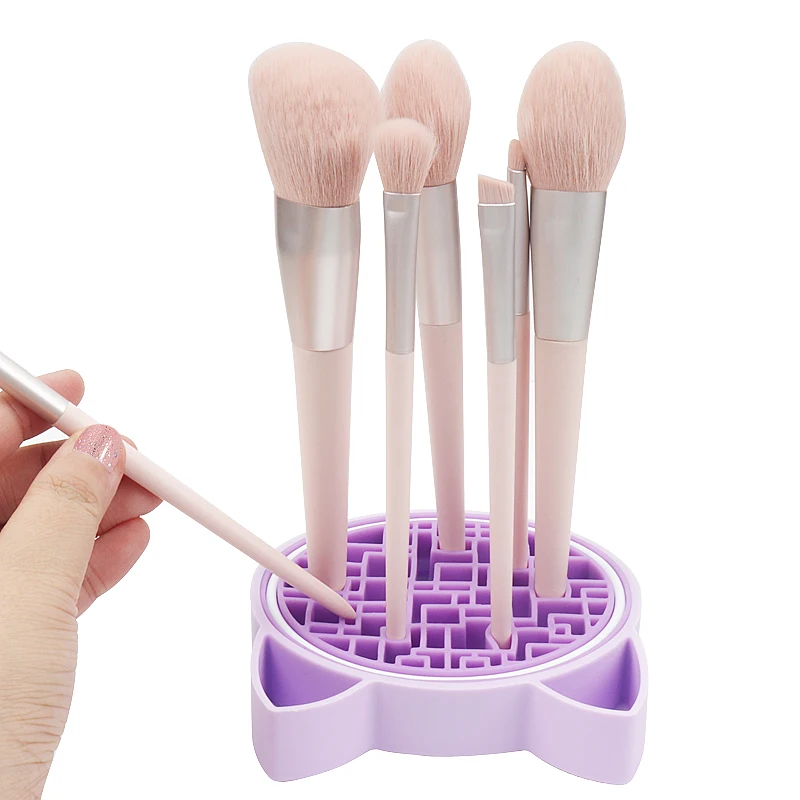Tapete de limpieza de brochas de maquillaje de silicona multifuncional y caja de almacenamiento, brochas para base, almohadilla limpiadora de lavado, tabla de fregado, herramienta de belleza