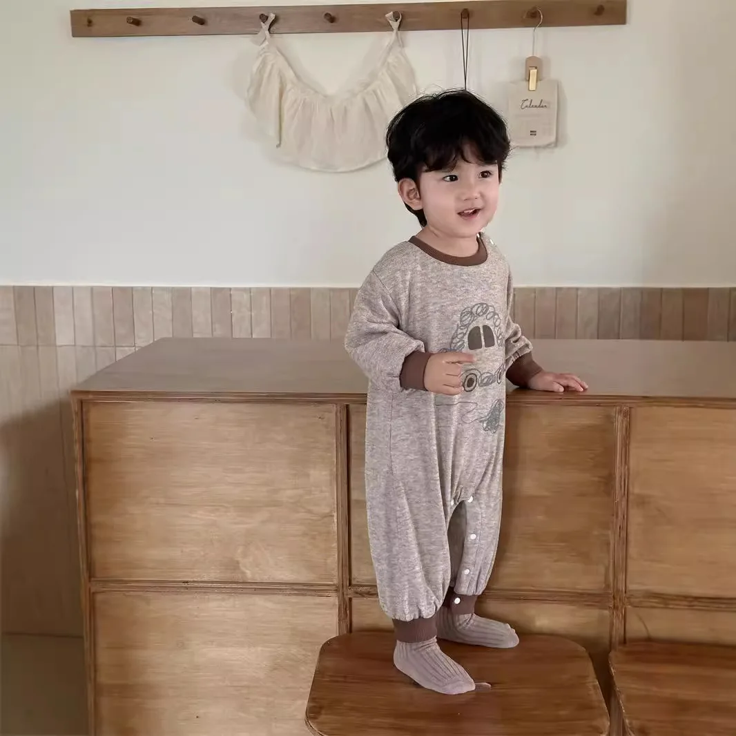 Baby Rompers 2024 Autumn New Korean Children Clothing Baby Jumpsuit Cartoon Printed Patchwork Long Sleeve Rompers