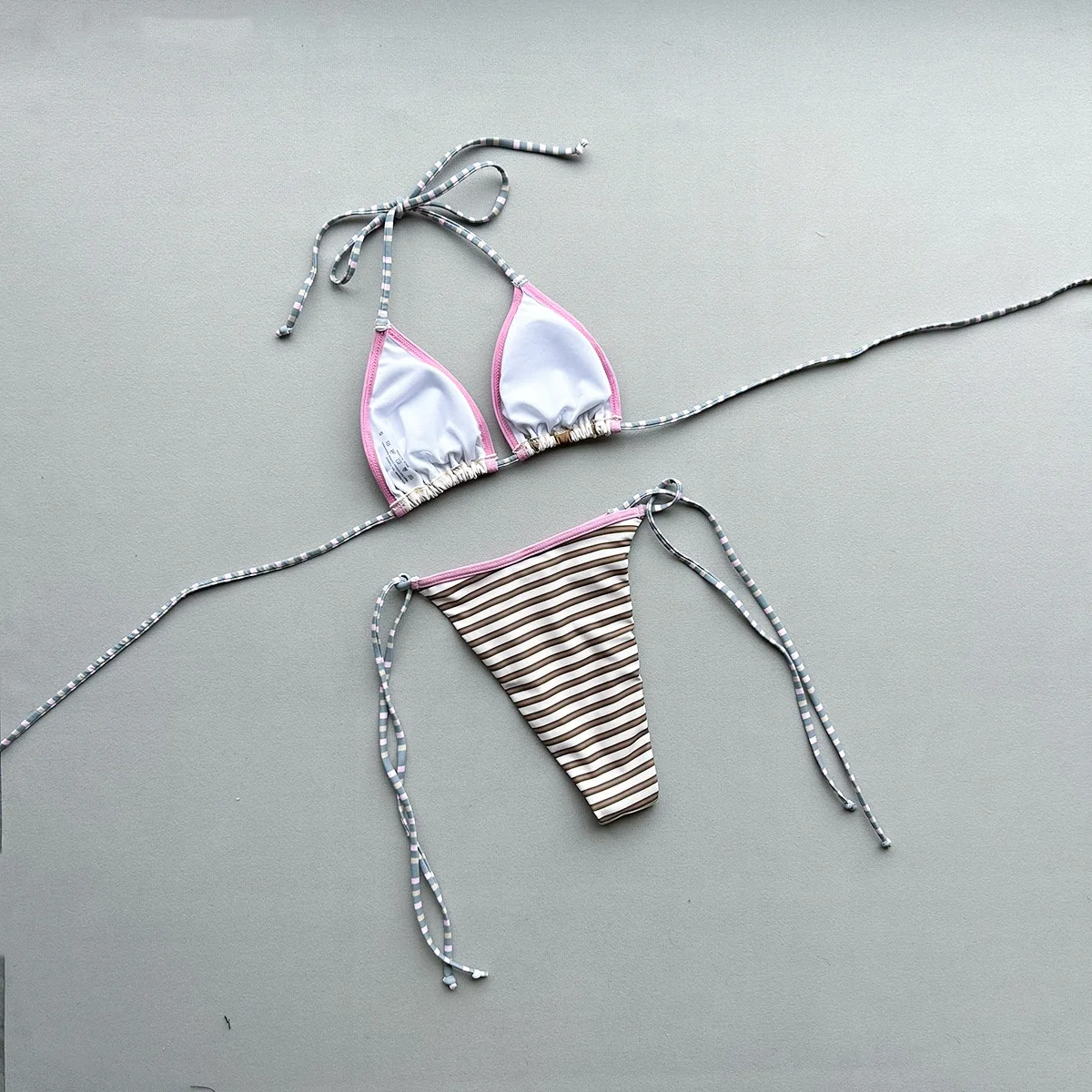 Two-pieces Bikini set 2026 Padded Bather Bathing Suit Swim Striped Dots Printed Halter Bikini Female Swimsuit Women Swimwear
