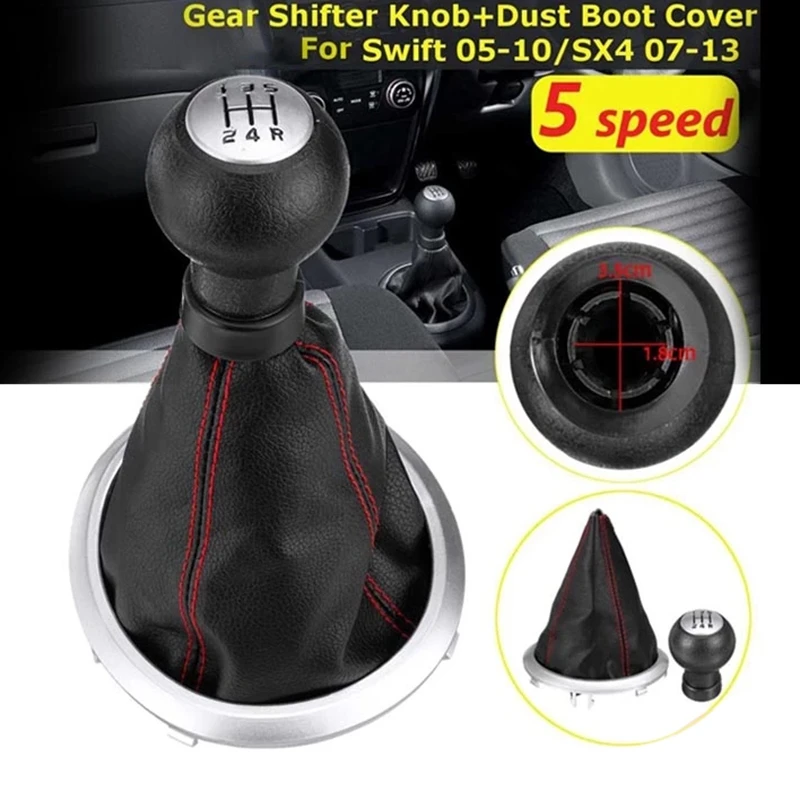 5-Speed Car Gear Shift Knob Cover Central Control Gear Head with Dust Cover for Suzuki Swift 2005-2010 SX4 2007-2013