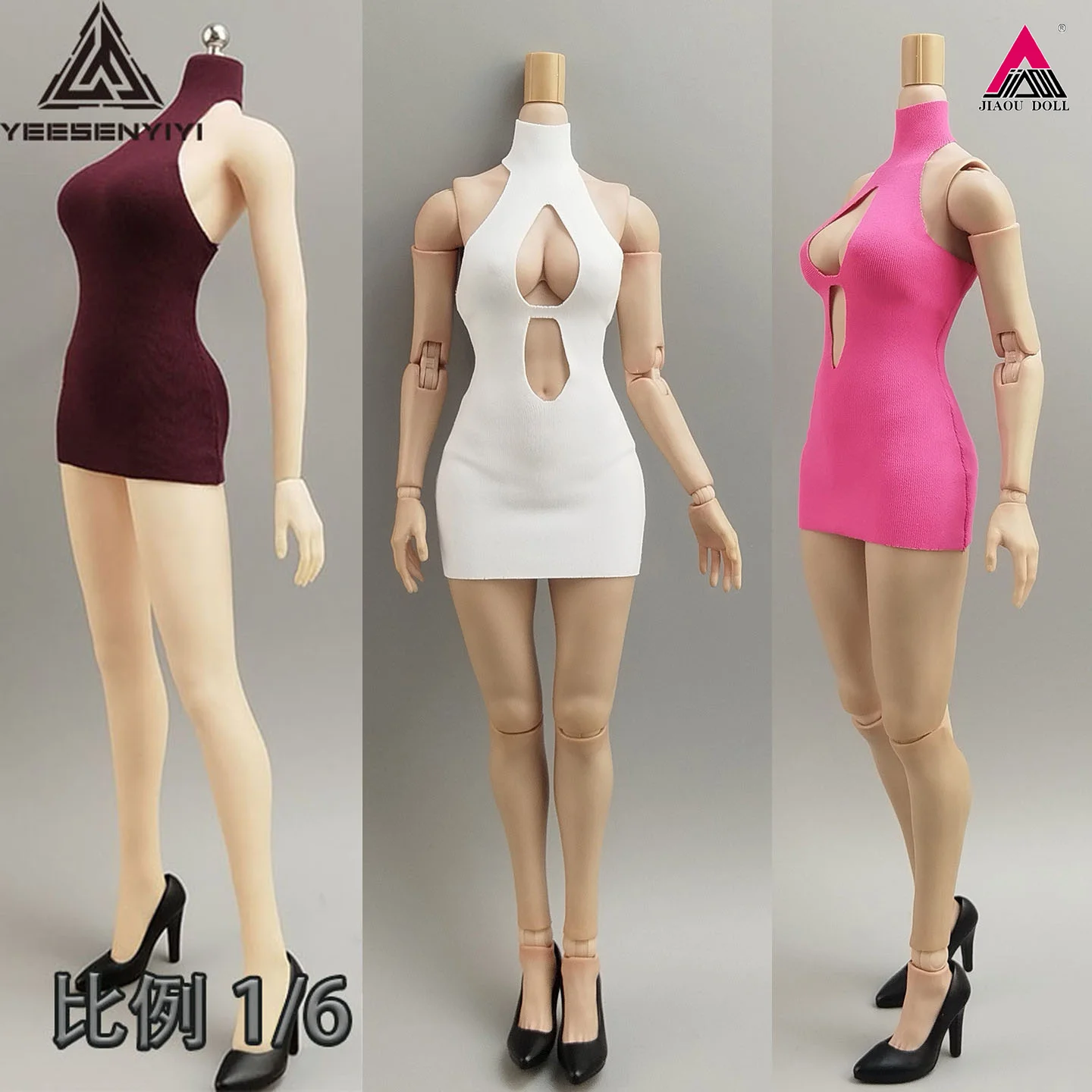 

1/6 Female High Neck Open Chest Dress High Neck Backless Short Skirt Clothes Model Fit 12'' Soldier Action Figure Body Dolls