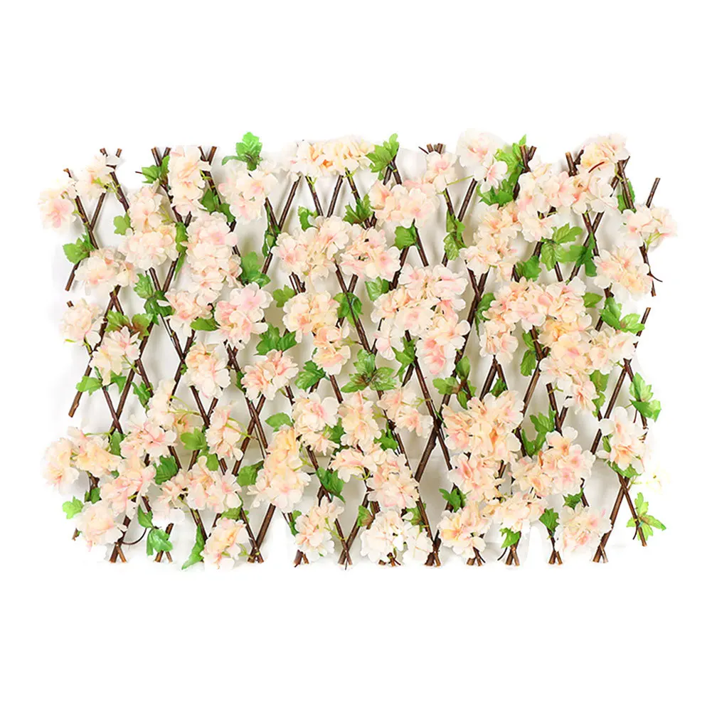 Wooden Hedge with Artificial Flower Leaves Garden Decoration Screening Expanding Trellis Privacy Scr