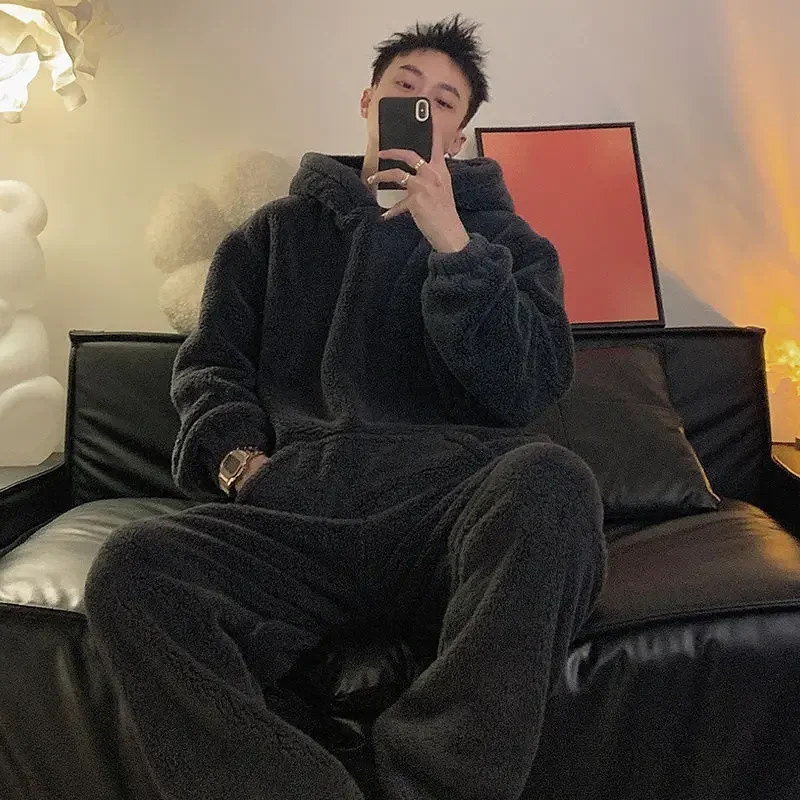 

Фланелевые пижамы для джентльменов, зимнее увеличение, коралловый флис, можно носить на улице, свободный комплект домашней одежды большого размера для учеников