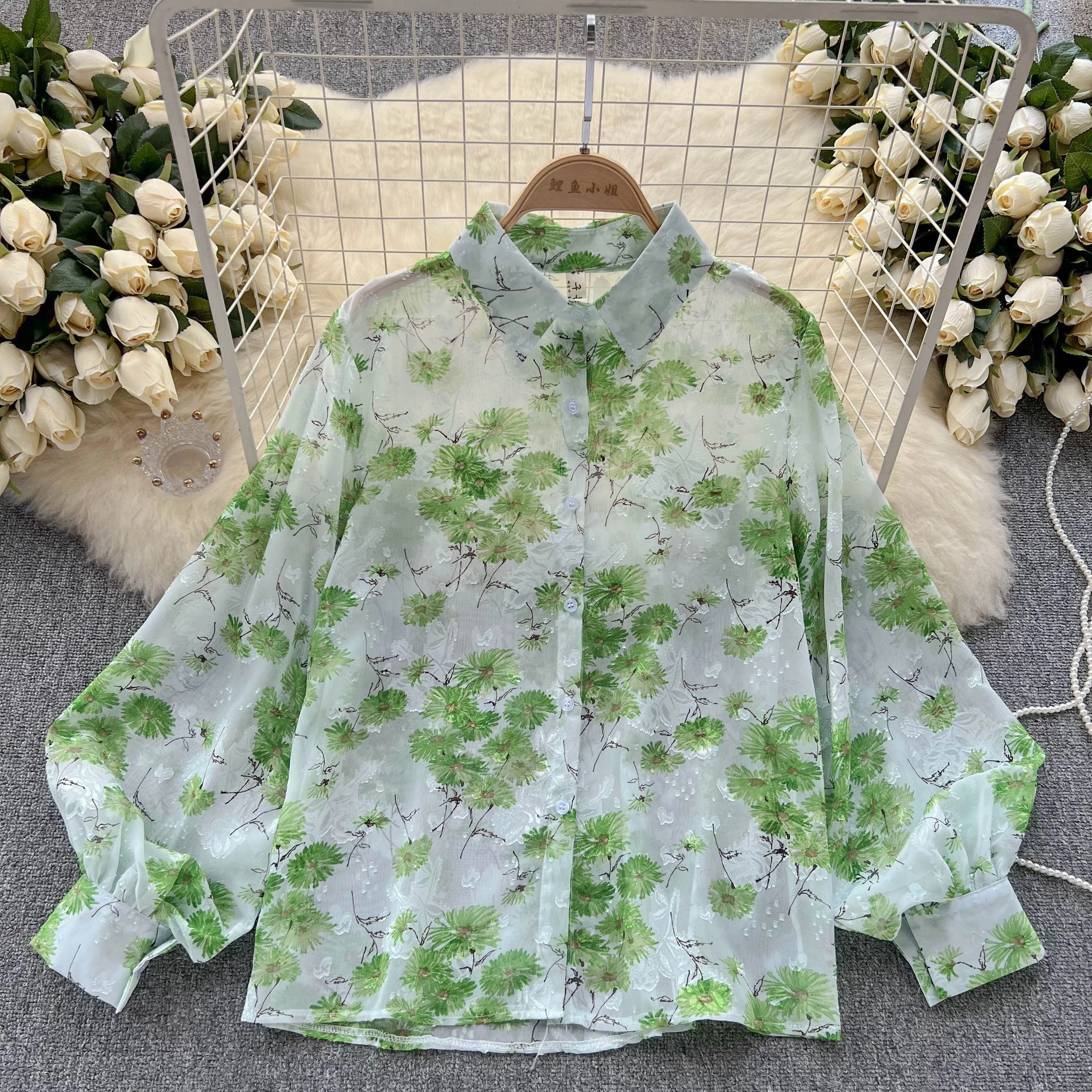 Vintage Floral Print Puff Long Sleeve Blouse Slim Elegant Korean Fashion Crop Top Sexy Spring Summer Women Shirt Femme Blusa