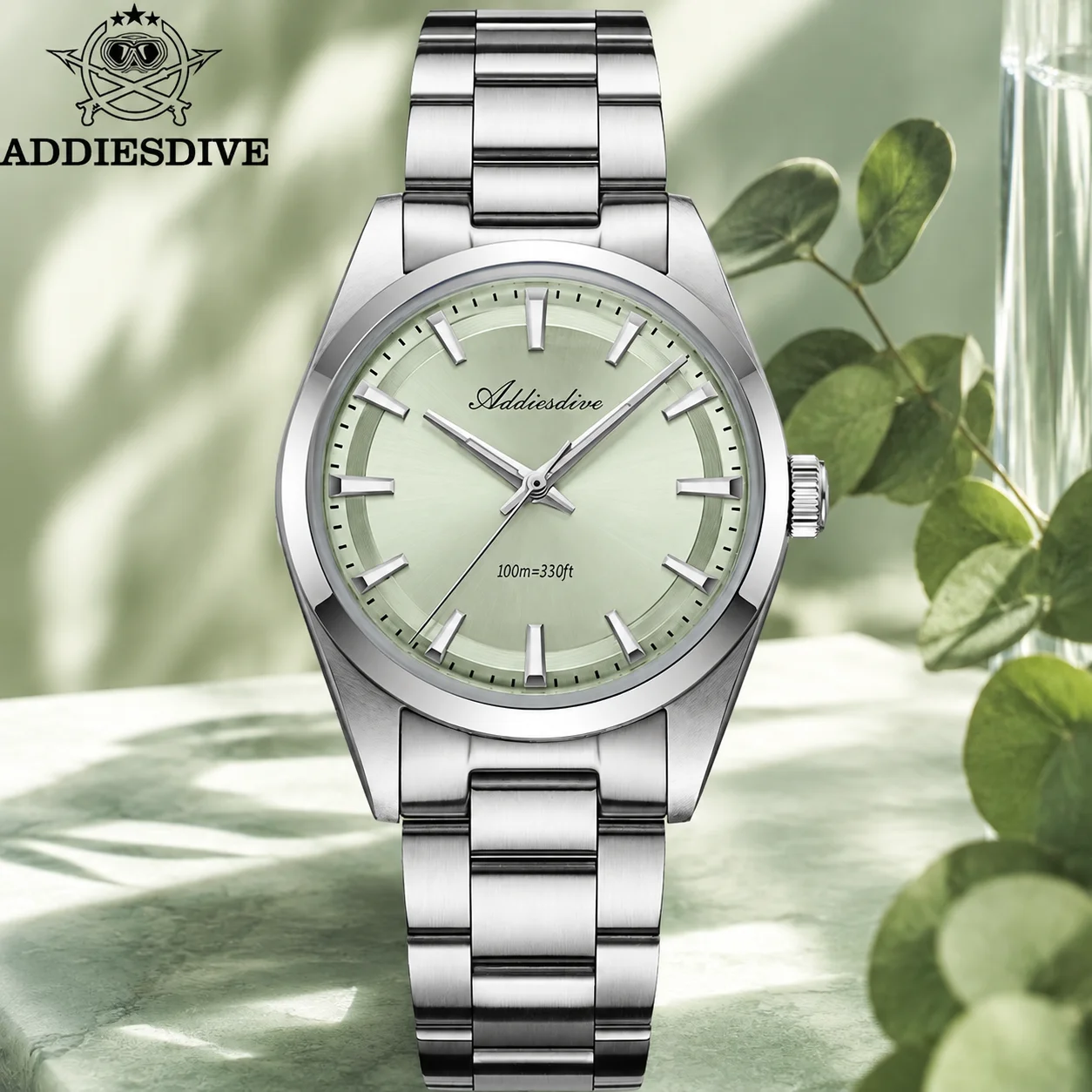 ADDIESDIVE Business Watch for Women AD2066 Bubble Mirror Glass 36MM Watches for Lady 10Bar Waterproof BGW9 Luminous Wristwatch