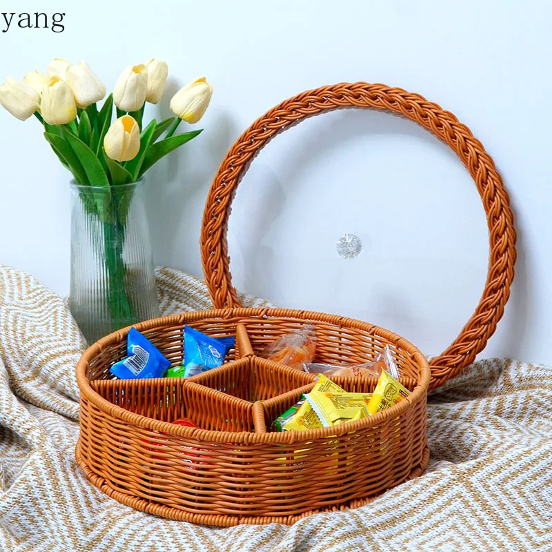 CX imitation rattan braided with cover five-point grid fruit basket living room coffee table dried fruit plate