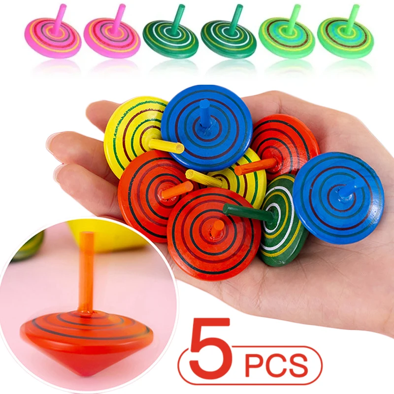 1/3/5Pcs Kids Mini Colored Wooden Gyro Toys Cartoon Pine Cones Wooden Gyro Children Adult Stress Relief Desktop Spinning Toy