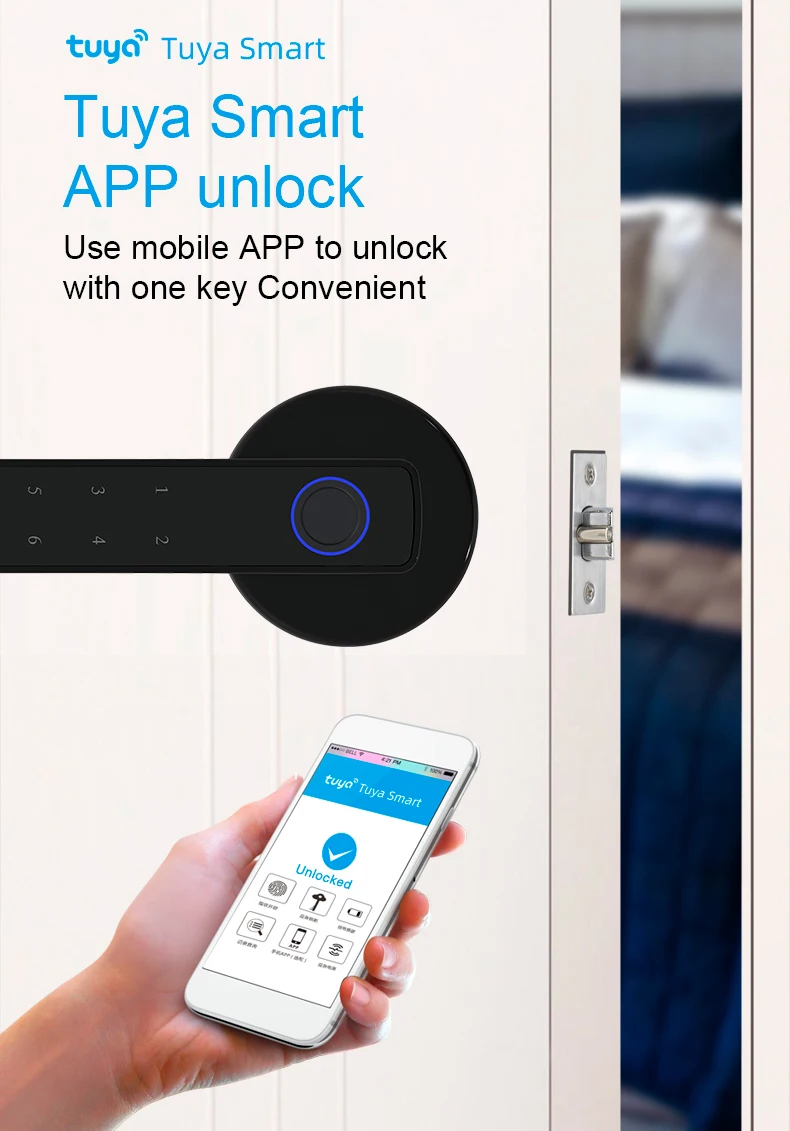 TYSH Multiple Unlocked ways with Fingerprint Tuya Smart Management APP HandleDoor Lock for Home Office Hotel