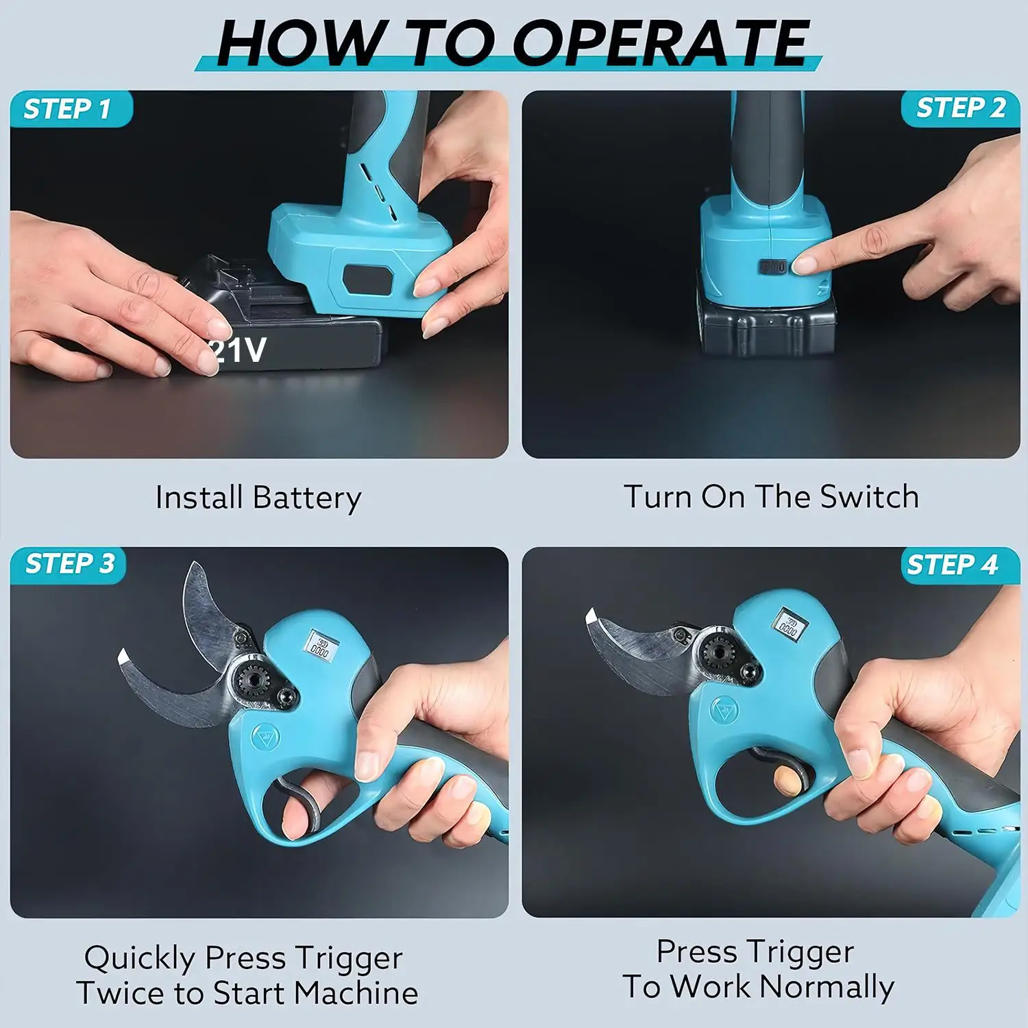 800 واط اللاسلكي مقصات التقليم الكهربائية 40 مللي متر الكهربائية المقلم حديقة مقص أداة Secateur 21 فولت بطارية قابلة للشحن تشذيب المقصات #5