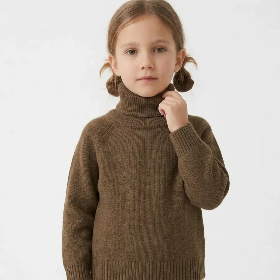 2-10T Infant Kid Turtleneck Sweater Winter Thick Warm Clothes Long Sleeve High Neck Knit Pullover Top Casual Plain Sweater