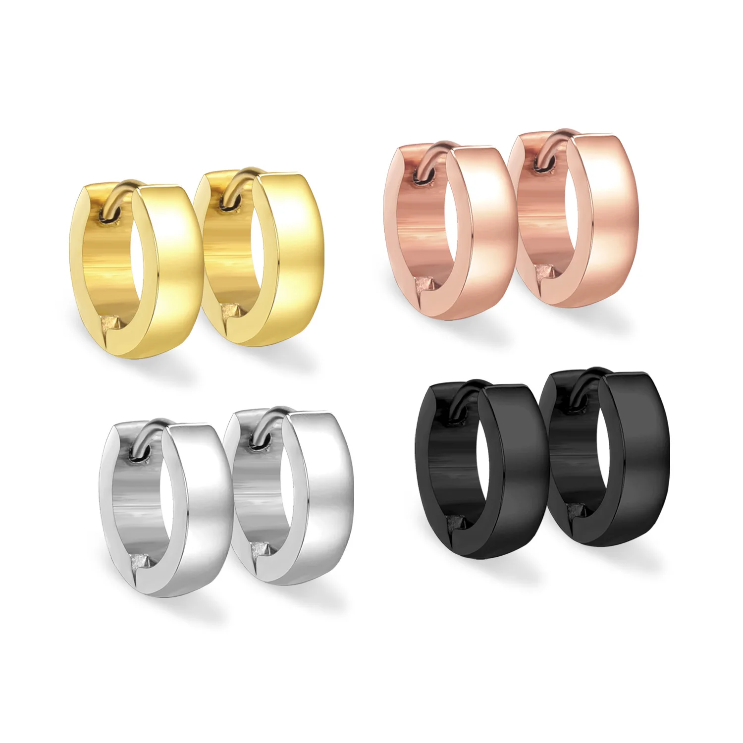 12 Paar trendige, schlichte, silberfarbene Creolen, minimalistische Ohrringe, runde Ohrstecker aus Edelstahl für Damen/Herren, modischer Schmuck für Partys. – Detail 1