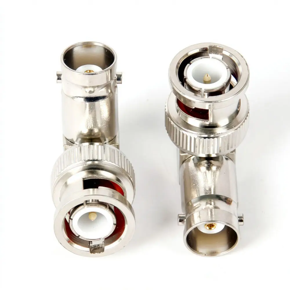 L Shape BNC Male To Female Right Angle Connector Brass Nickel Plated Coaxial Plug For Industrial Video Signal Cabling
