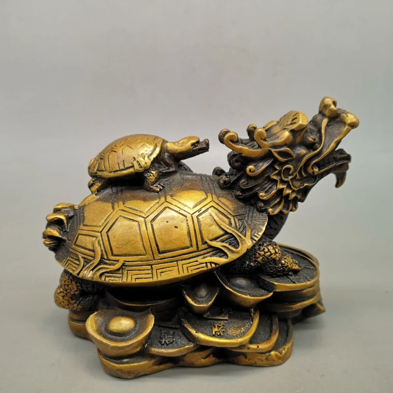 

Латунный орнамент в виде черепахи для матери и ребенка, слиток, медная посуда, черепаха-дракон, украшение для дома, коллекция ремесел