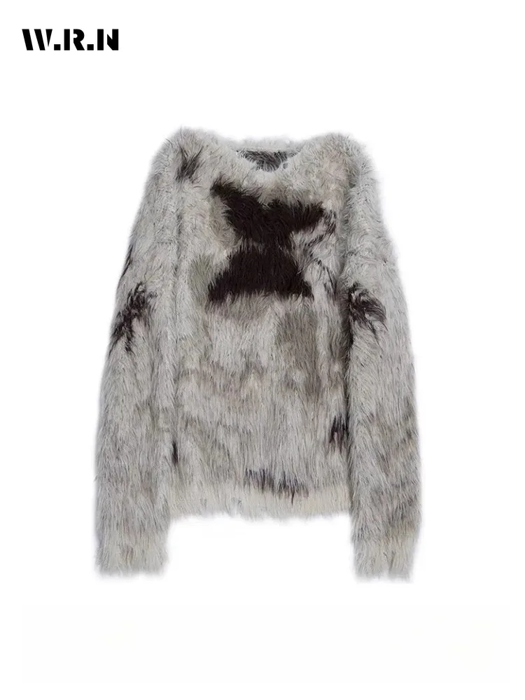 

Hotsweet Casual Knitting Long Sleeve Gyaru Tassels Pullovers 2025 Winter Women Coquette Loose Fit Ladies Sexy Print Sweater