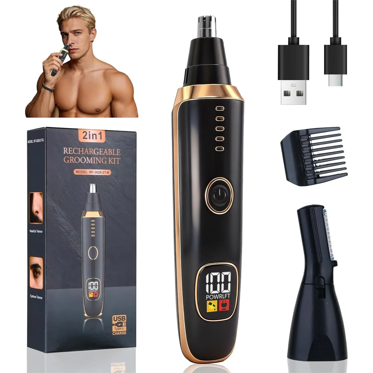 

LED Display Nose Hair Trimmer for Men Women, Rechargeable 2 in 1 Painless Ear & Facial Hair Trimmer with Powerful Motor and
