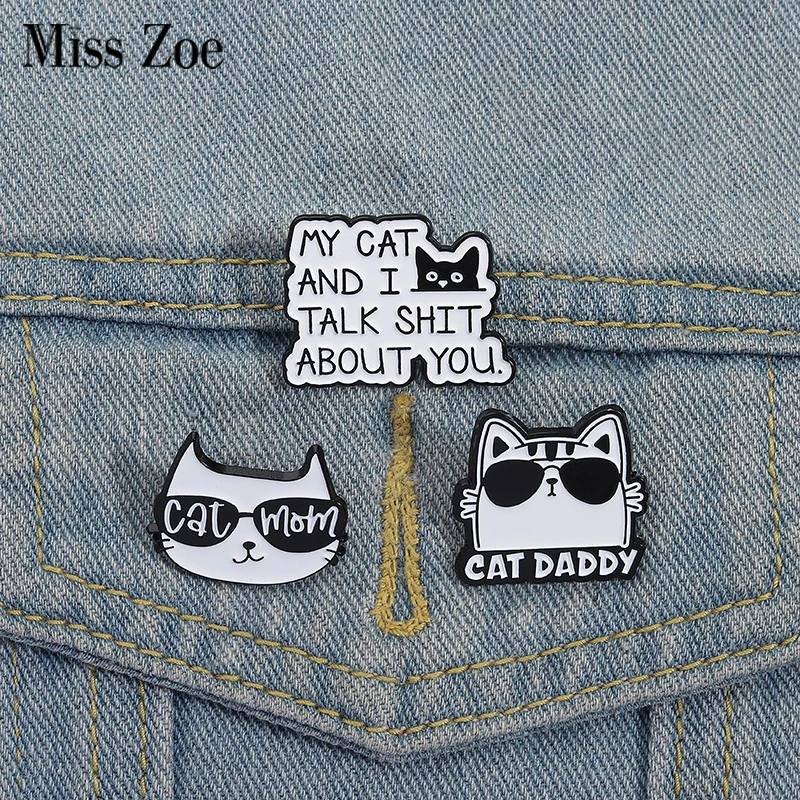 Punk-Katze-Emaille-Anstecknadeln, individuell, „Meine Katze und ich spreche, über dich“-Broschen, Anstecknadeln, Kleidung, Tierschmuck, Geschenk für Kinder und Freunde