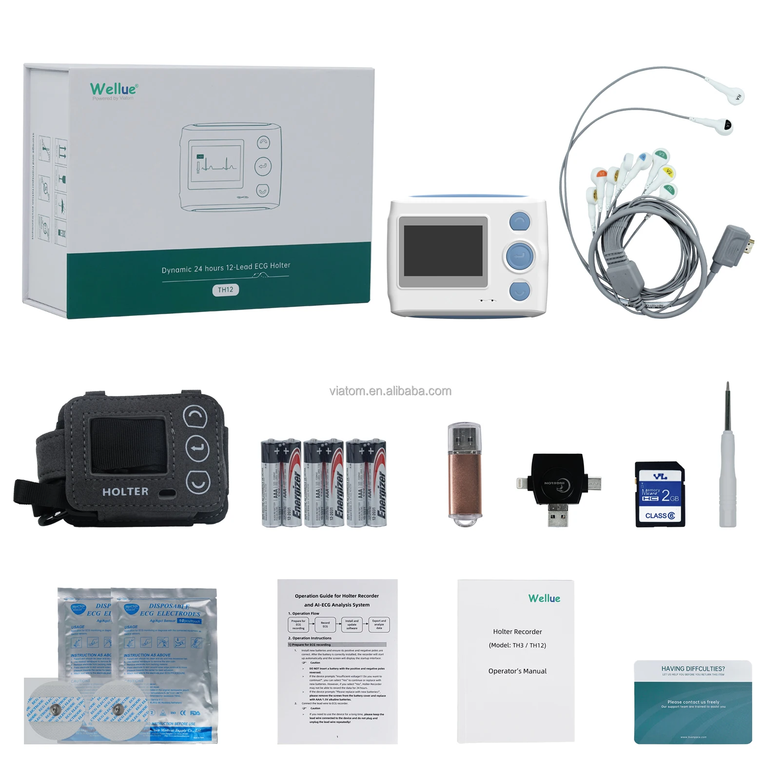 

Viatom TH12 CE Certificated 24-hour Dynamic Electrocardiogram 12-lead Holter With Pacing Check Function Ecg