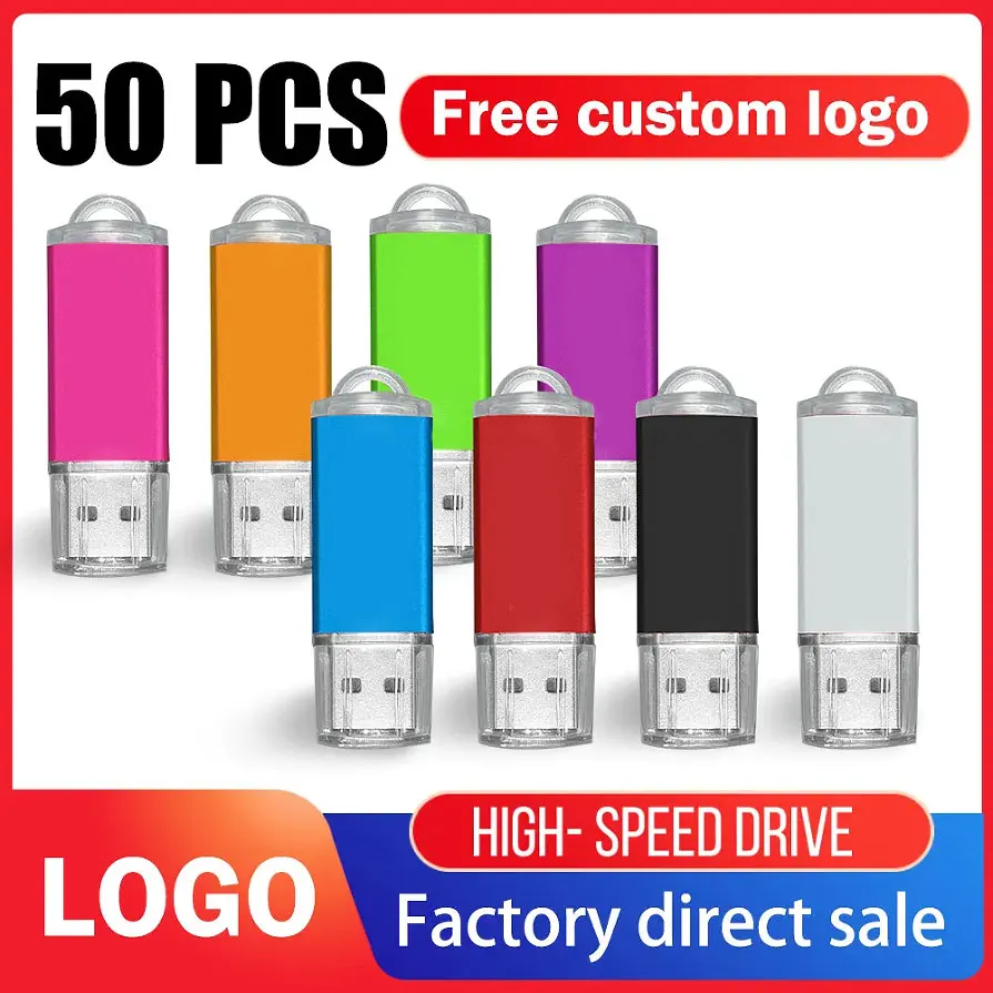 

50pcs/LOT free custom logo USB Flash Drive 128GB 64GB 32GB 16GB 8GB 4GB 128M Pendrive 2.0 Fashion 9 Colors U Stick Gifts