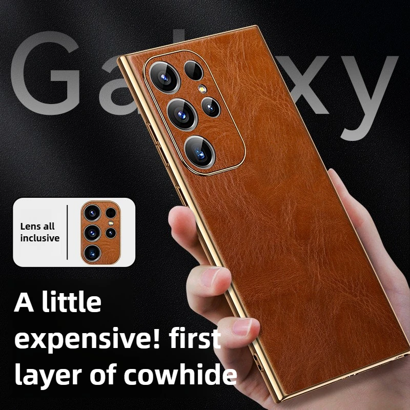 

Genuine Leather for Samsung S25 Ultra Case Precision Hole Anti-drop Imported Heavy Wrinkle Oil Wax Leather Case for S24 S23Ultra