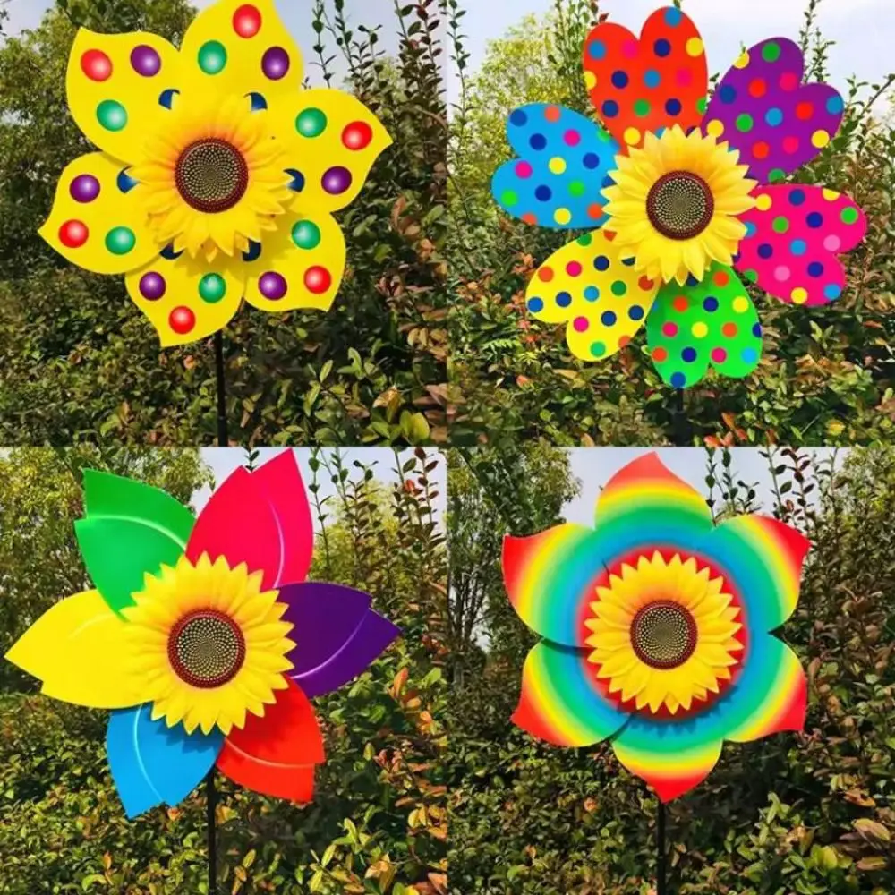 Nouveau moulin à vent tournesol multi-styles PVC diamètre 36 cm rotatif tournesol jardin cour vent Spinner fête en plein air pique-nique décor