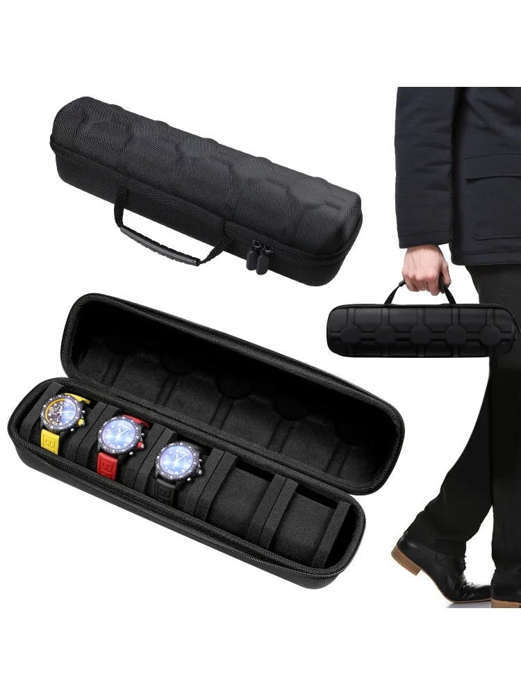 1pc 5-Slot Watch Case | Hard Shell Travel Organizer with Pillow Insert - Gift Ready (Black),suitable for smart watch storage