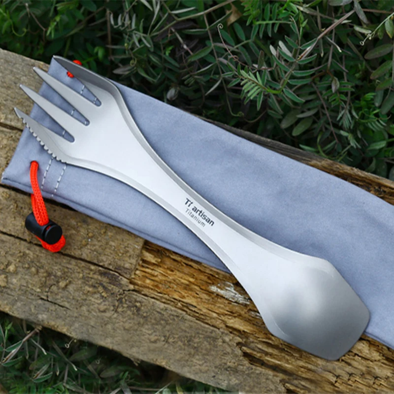 Tiartisan Camping Tableware Titanium Spoon Fork, Ultra-light Outdoor Hiking Picnic Cutlery Titanium Spork, Coffee Spoon