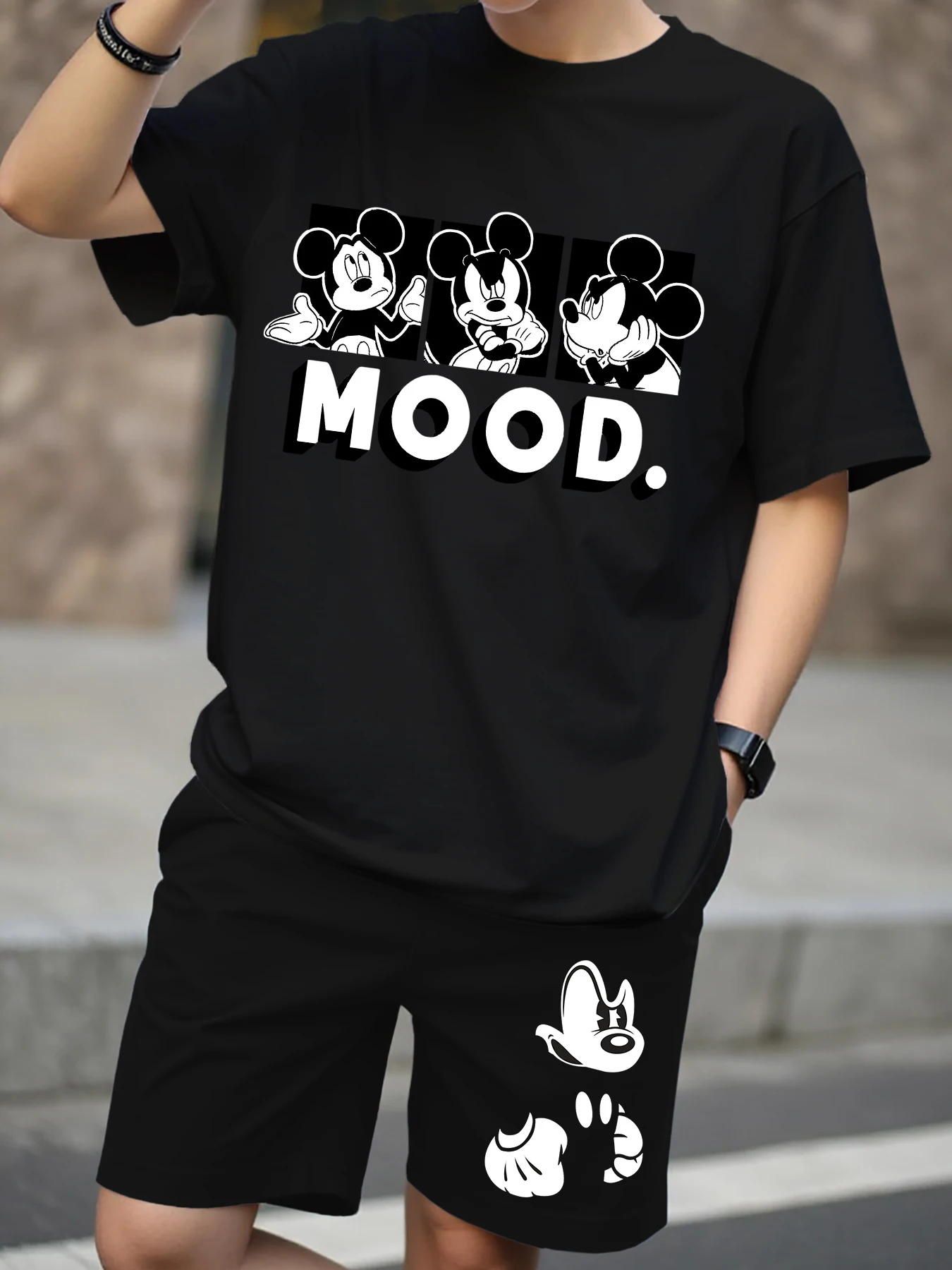 

Мужская футболка и шорты с принтом Микки Мауса, комплект из 2 предметов, летняя повседневная мужская футболка с короткими рукавами и милым мультяшным принтом Y2K, модная футболка