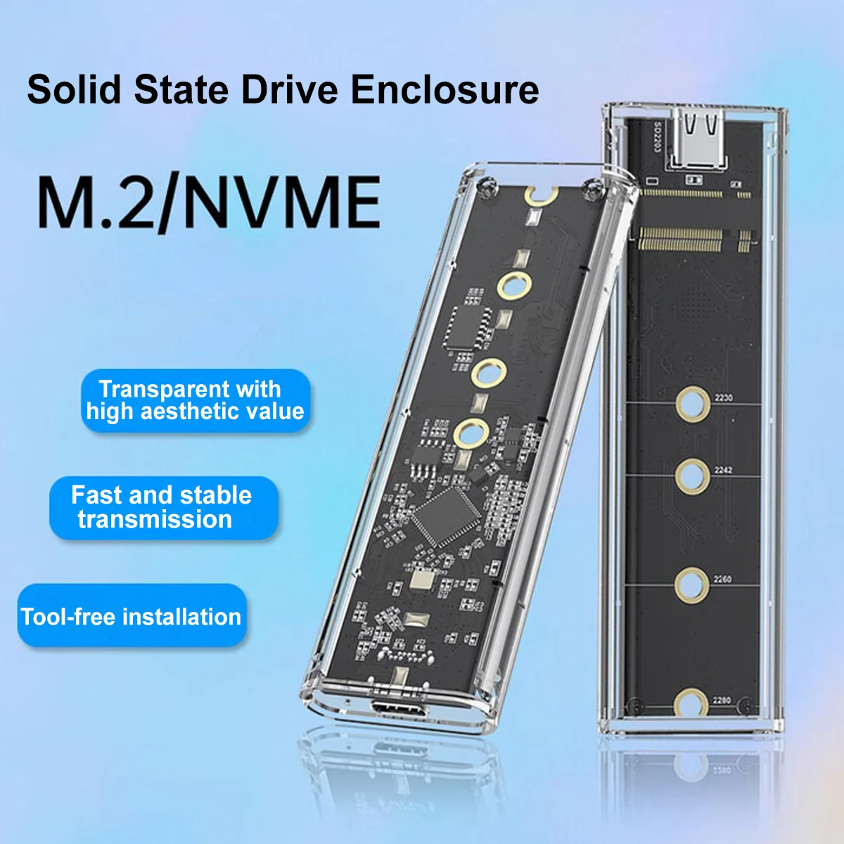 M.2 SSD Case NVME Hard Disk Box Type C USB 3.1 Transparent External SSD Case For 2230 2242 2260 2280 NVME M.2 Harddisk Case