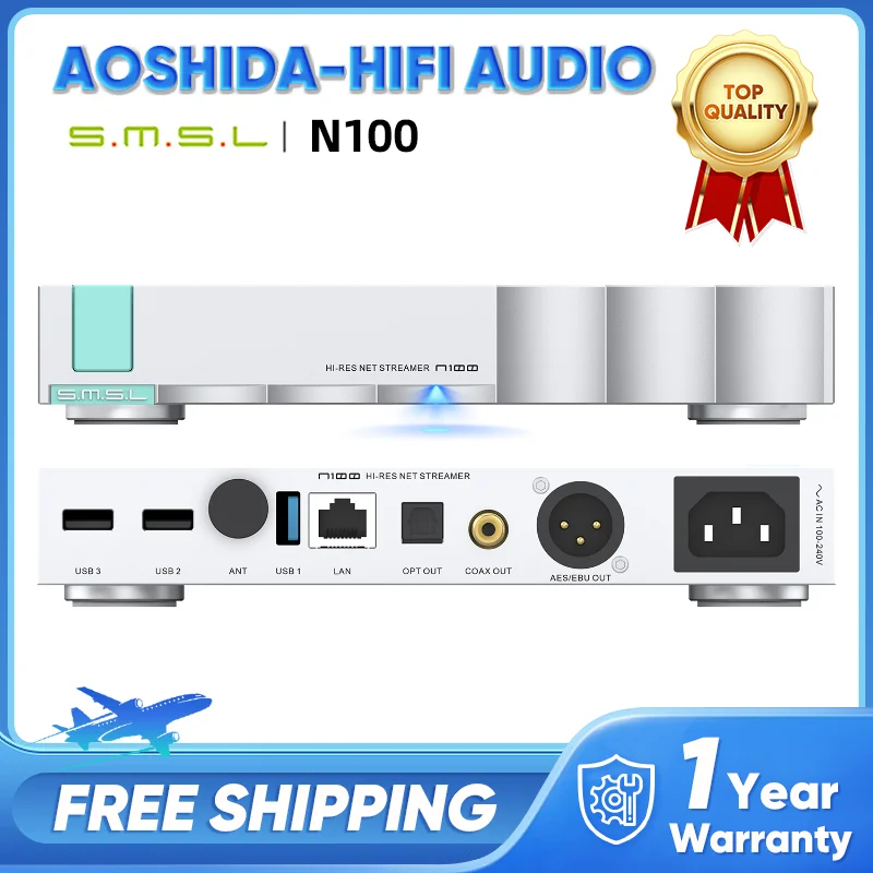 SMSL N100 Hi-Res Net Sreamer Player Supports TIDAL Qobuz Airplay DLNA ROON Connection for MQA With WI-FI Streaming Music Player