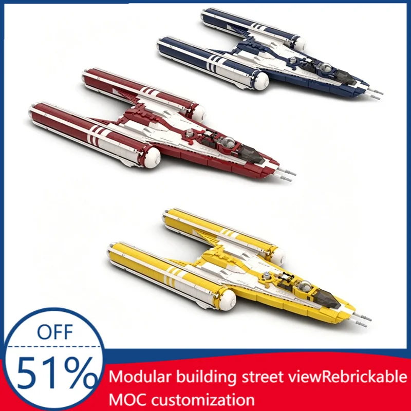 

MOC Star Y-Wing Starfighter Dark Blue Red Yellow Version Building Block Set with Stand for Fans Model Assembly Toy Birthday Gift