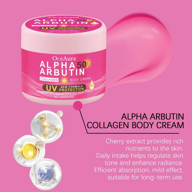 Alpha50 Arbutin Collagen UV Body Cream Sunscreen 100g Lessens Skin Fine Lines Gentle Care Moisturizes Keeps Skin Tender Smooth