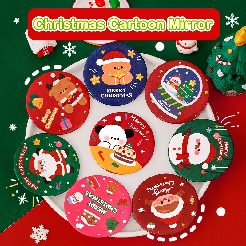 Cartoon Christmas Mirror Student Dormitory Portable Mini Makeup Mirror Small Gift Children\'s Handheld Small Round Mirror