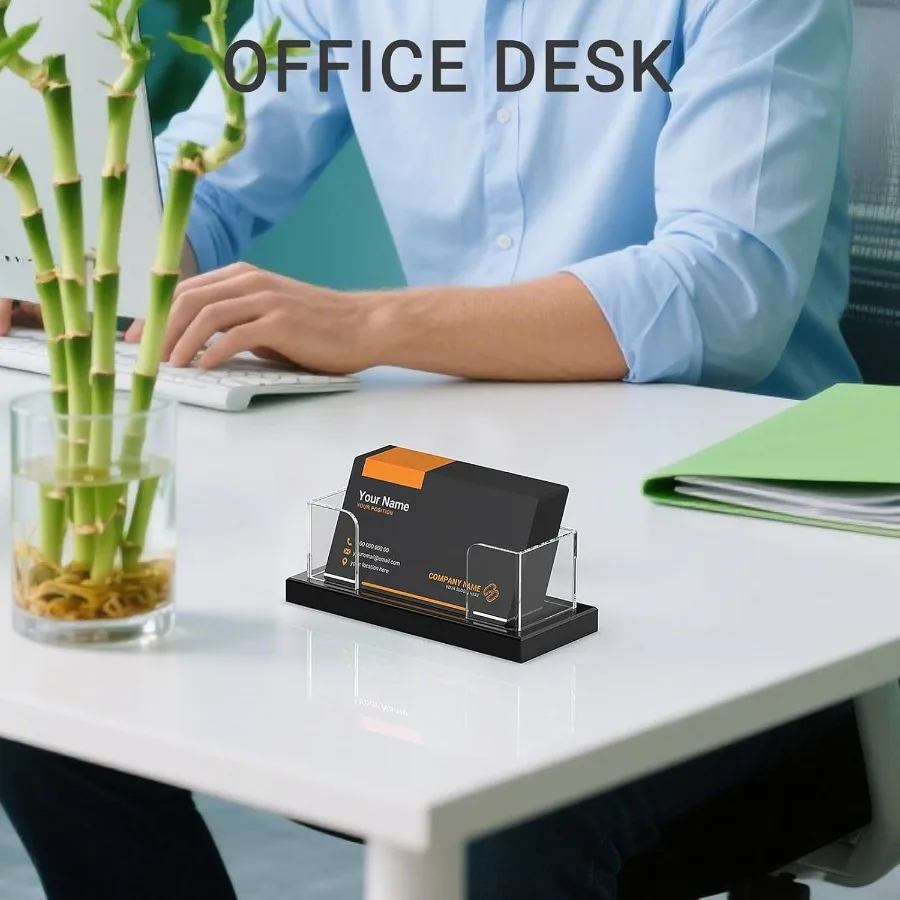 LUGUNU حامل بطاقة الأعمال للمكتب 2 حزمة حامل عرض بطاقة أكريليك شفاف يحمل 100 بطاقة منظم سطح المكتب المكتبي 4.5x1.9x1 #2