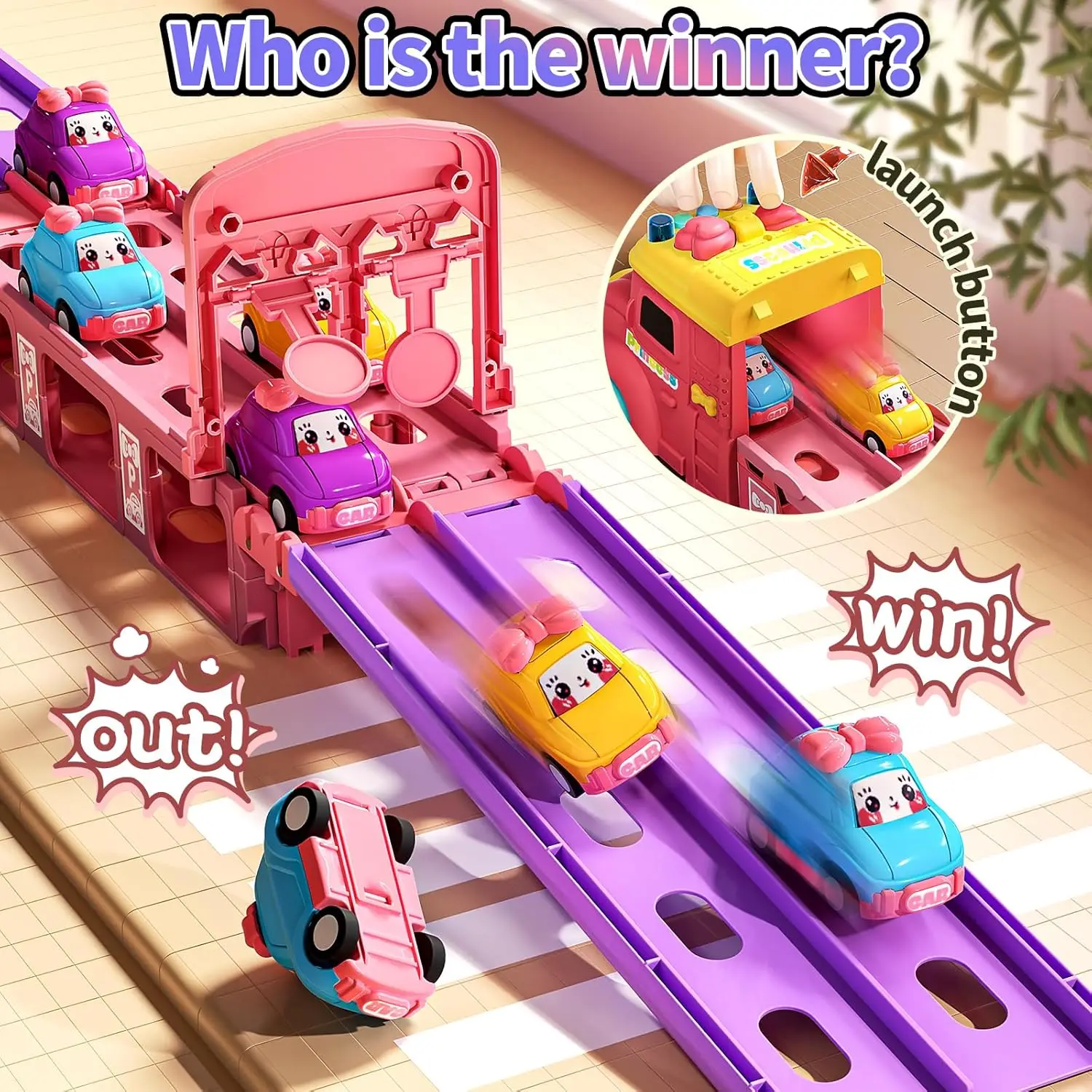 Toddler Toys for Girls Transport Truck Car Toys Ejection Cars Race Track Folding Car Carrier for Kids Christmas Birthday Gifts