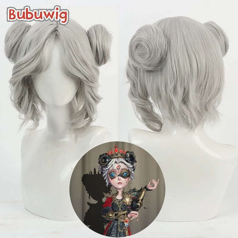 Bubuwig Synthetic Hair Tracy Reznik Cosplay Wigs With Buns Identity V Mechanic Tracy Reznik 30cm Silver White Wig Heat Resistant