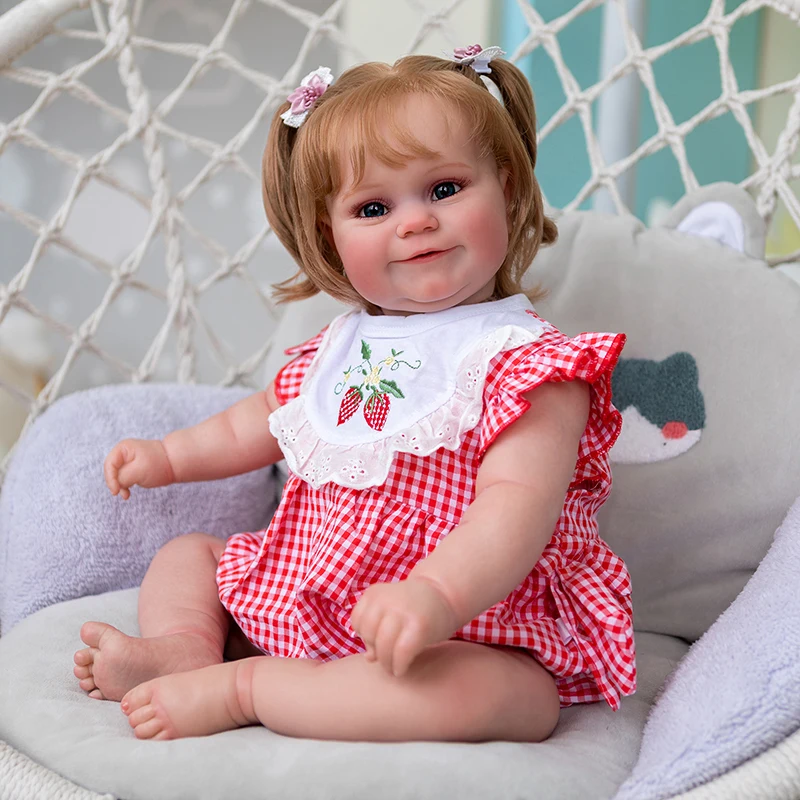 

60cm Reborn Maddie Smile Baby Touch Soft with Rooted Hair and 3D Skin Visible Veins Collectible Art Doll Top Quality Kids Gift