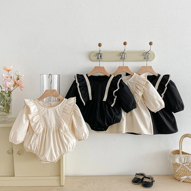 2025 New Autumn 0-4Yrs Baby Girl Party Dress Long Sleeved Cotton Lace Splicing Kids Princess Dresses Children Clothes