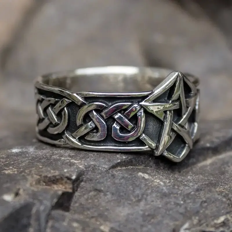 Male Female Antique Silver Color Metal Ring Cute Trendy Five-pointed Star Rings For Women Men Dainty Geometric Pentagram Jewelry